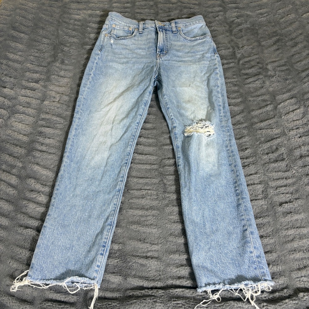 Madewell The Perfect Vintage Jean Size 28 Light Wash Distressed Raw Hem AT365